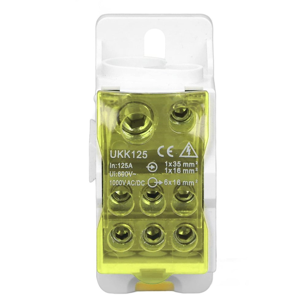 DIN Rail Distribution Box DIN Rail Distribution Box Universal Electric Terminal Block Power Wire Connector Junction Box 690V 125A (Yellow)