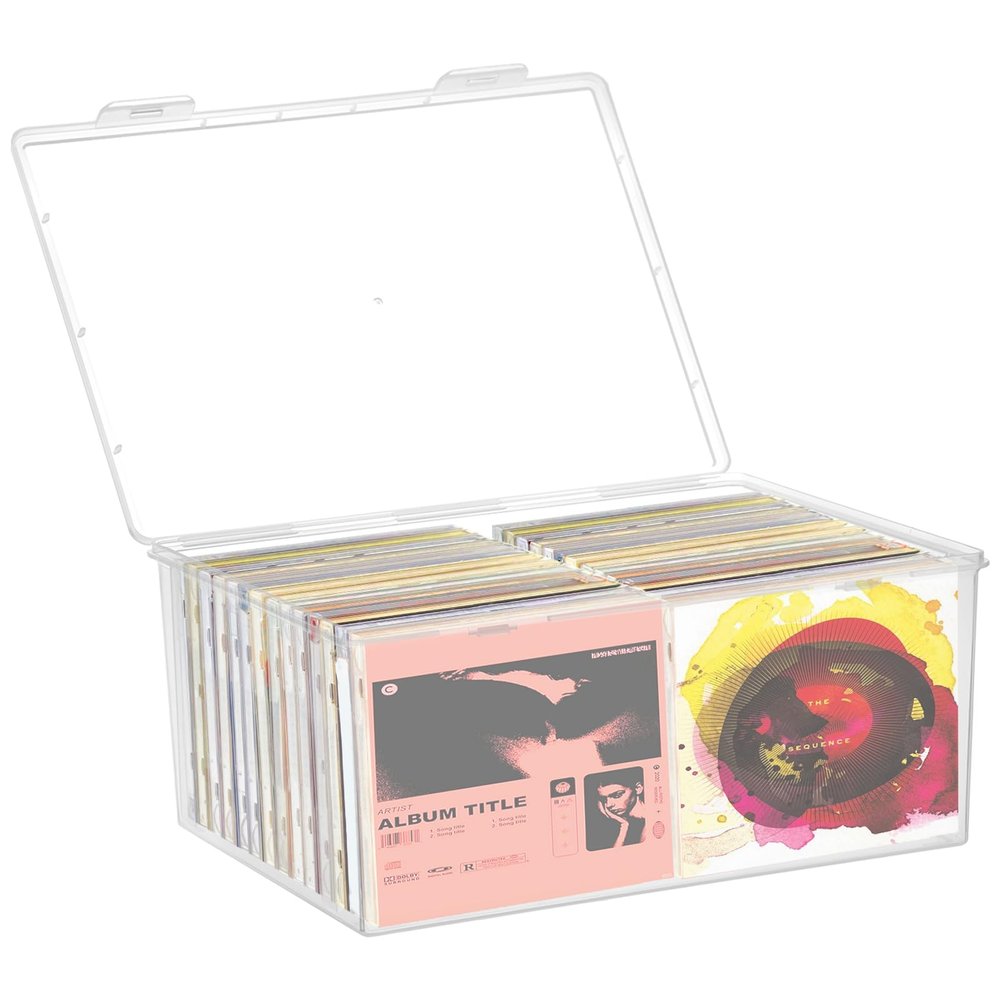 Stackable Clear Plastic CD Organizer,11.9"x 8.5"CD Storage Box, Clear CD Holder Case with Lids Store 40+ CDs, Storage Container Shelf Organizer Bin for DVDs,Video Games, Blu-ray, Books, Home, Office