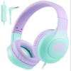 rockpapa Kids Headphones, Wired Headphones for Kids with Microphone, 85/94dB Volume Limiter Headphone for Girls Boys, Foldable Head Phones for School Tablet Laptop Purple Teal view 1