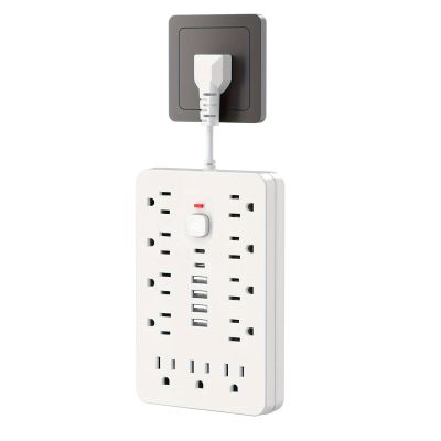 17 in 1 Surge Protector Power Strip, Power Strip with USB Ports, Flat Plug Surge Protector Power Strip, Outlets with Switch,White 150cm
