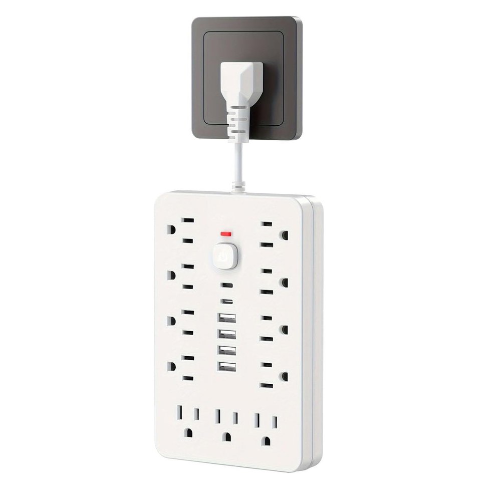 17 in 1 Surge Protector Power Strip, Power Strip with USB Ports, Flat Plug Surge Protector Power Strip, Outlets with Switch,White 150cm