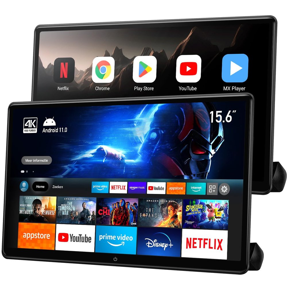 15.6 inch 4K Android Car TV Headrest Monitor for Cars Back seat Rear Entertainment System, Support Wireless Phone Link Touch Screen,with WiFi/Bluetooth/HDMI/USB/Video Player 4G+64G (2*PCs)
