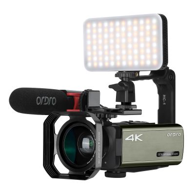 ORDRO Optical Zoom UHD 4K Camcorder Video Camera AX65 Vlogging Camera Touch Screen Vlog Camera with External Microphone, Lens Hood, Stabilizer, LED Light, Wide-Angle Lens