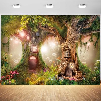 10x6.5ft Spring Backdrop Enchanted Garden Fairy Tale World Grass Wonderland Photography Background Girls Birthday Baby Shower Party Decorations Kids Photoshoot Supplies Photo Studio Props