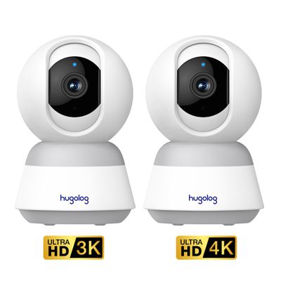 Hugolog 3K & 4K Indoor Pan/Tilt Security Camera with Auto-Focus,Ideal for Baby Monitor/Pet Camera/Home Security,Starlight Color Night Vision,Human/Pet AI,Noise Reduction,US Cloud,Works with Alexa
