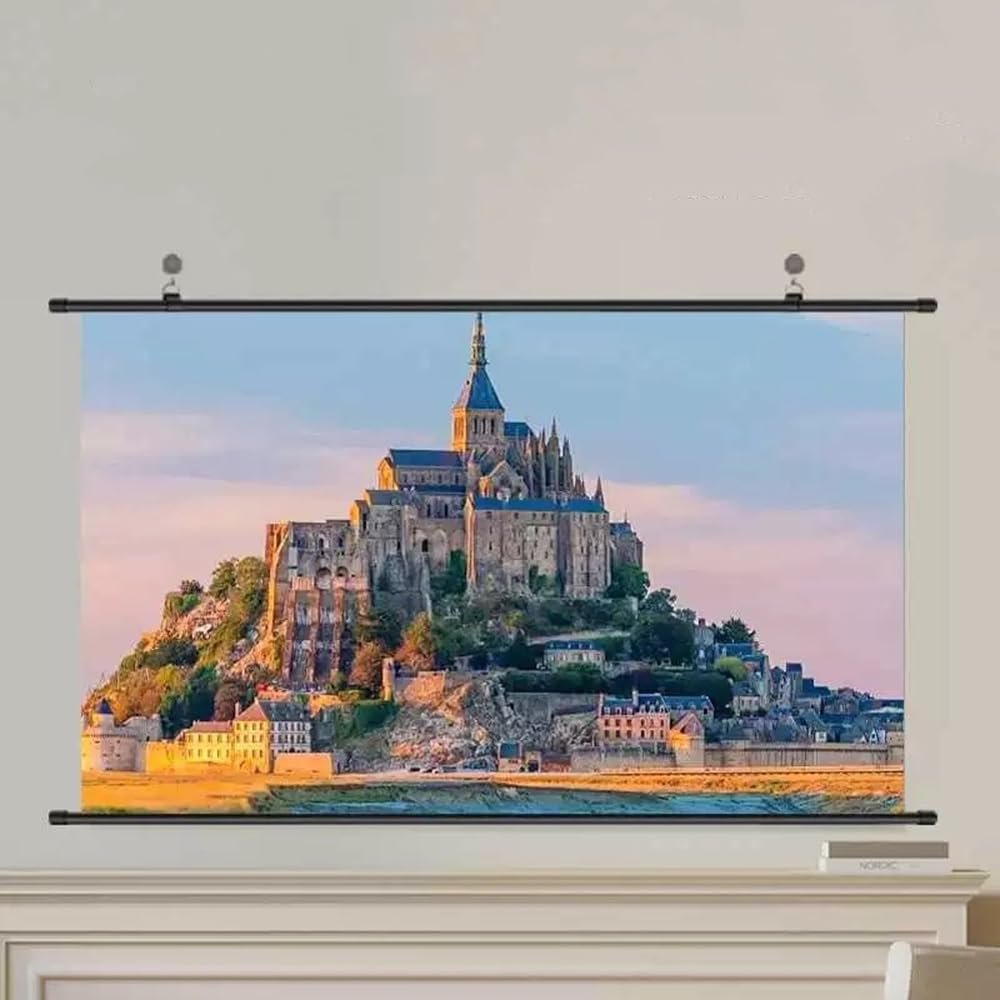 MUGVFVCSQ Home Theater Projector Screen 60" 72" Manual Pull Down Projection Screen Wall Mounted Projector Screen 4:3 16:9 HD 4K Portable Outdoor Movie Screen(60inch(16:9))