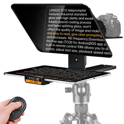 LENSGO 12.9'' Aluminum Teleprompter for iPad Tablet DSLR Cameras with Remote Control, App Compatible with iOS/Android,Professional Prompter for News/Broadcasting,Online Teaching,Live Streaming(TC12)