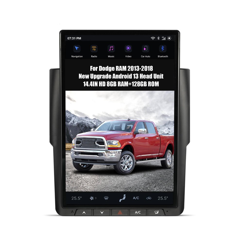 AuCar 2024 Latest Android 13 14.4 Inch T-Style Screen Car Radio Head Unit for Dodge RAM 2013-2018, AUCARAUTO Car Multimedia Stereo Video Player GPS Navigation 8GB RAM+128GB ROM