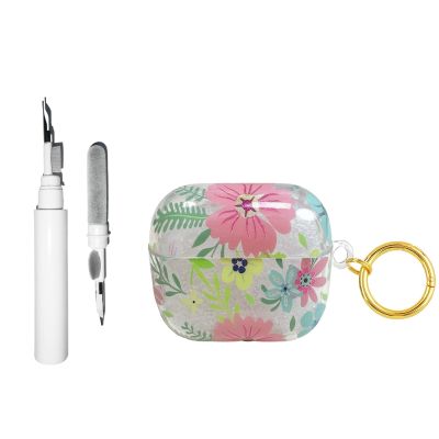 [3 in 1] TSVSXS Clear Floral Case Compatible with AirPods 4 with Active Noise Cancellation with Keychain, Cute Flowers Soft TPU Protective Cover for Woman with Cleaning Kit