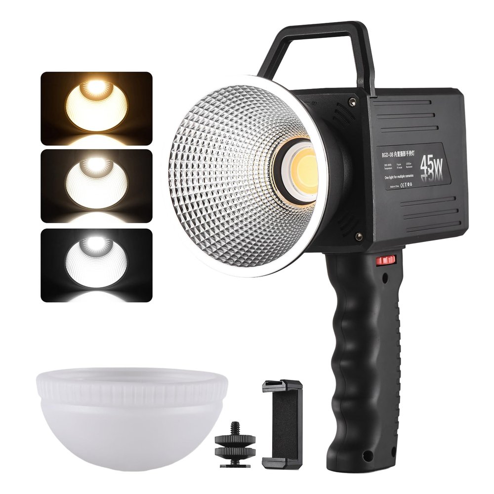 Andoer Portable COB Video Light Handheld LED Fill Light 45W 2800K-6800K Dimmable 9 Scene Lighting Effects with Handle Reflector Diffuser for Indoor Outdoor Vlog Live Streaming Photography