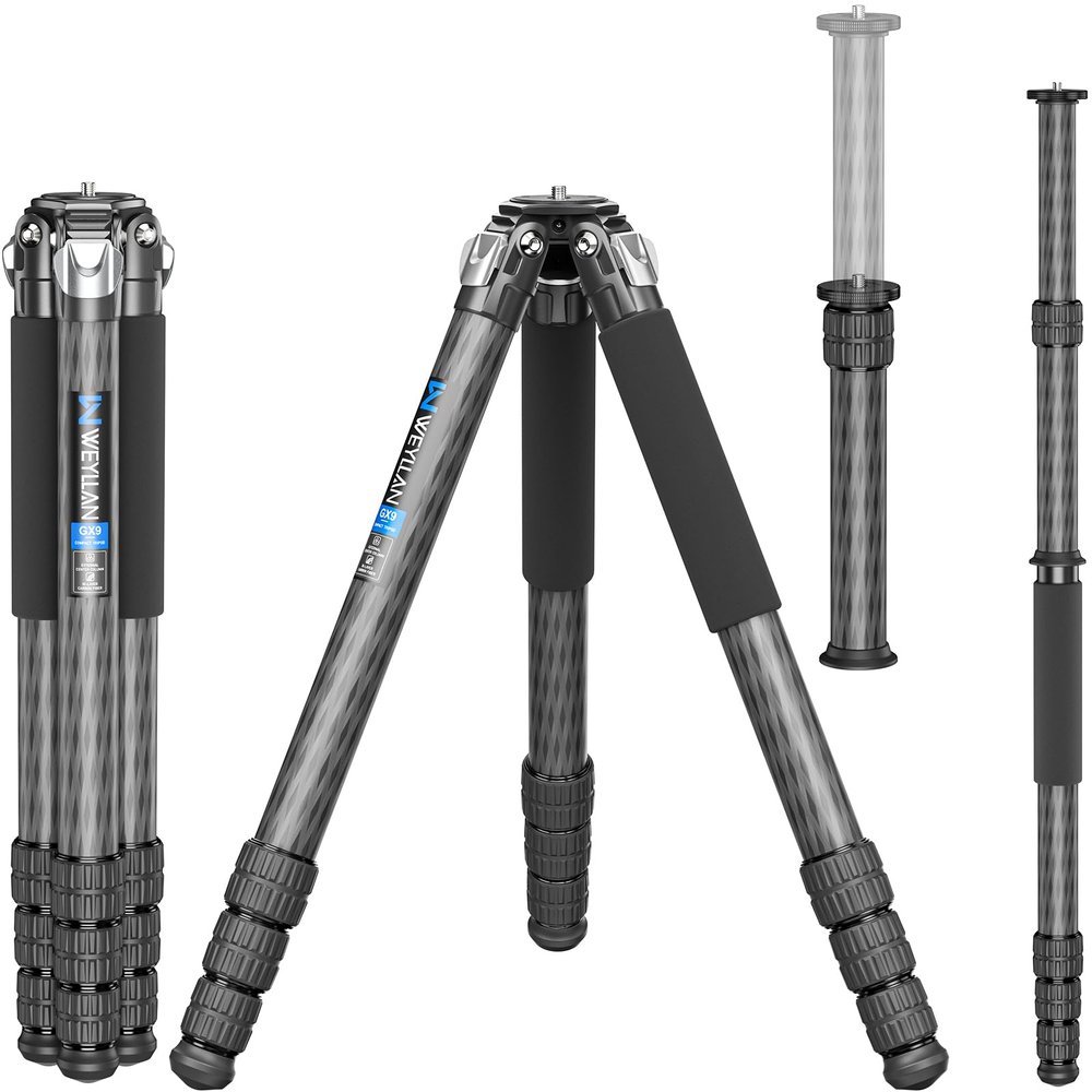 Carbon Fiber Tripod for Camera, Heavy Duty Tripod, Professional Camera Tripod Monopod with Center Column, 10-Layer Carbon Fiber Tube, WEYLLAN GX9 Max Tube Dia 40mm for DSLR Camera Telephoto Lens
