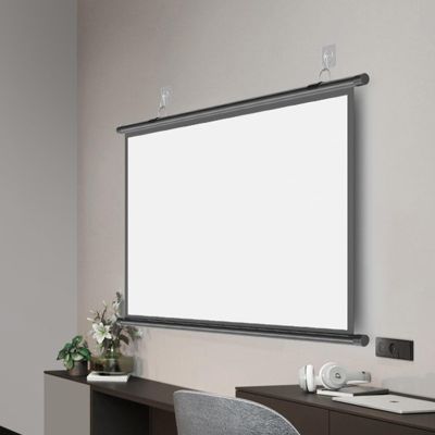 Projector Screen Manual Pull Down, Retractable Video Screen for Home Theater Office, Anti-Crease Home Theater Office Wall Mounted Ceiling Pull Down Projection 1.2 Gain Matte White(60")