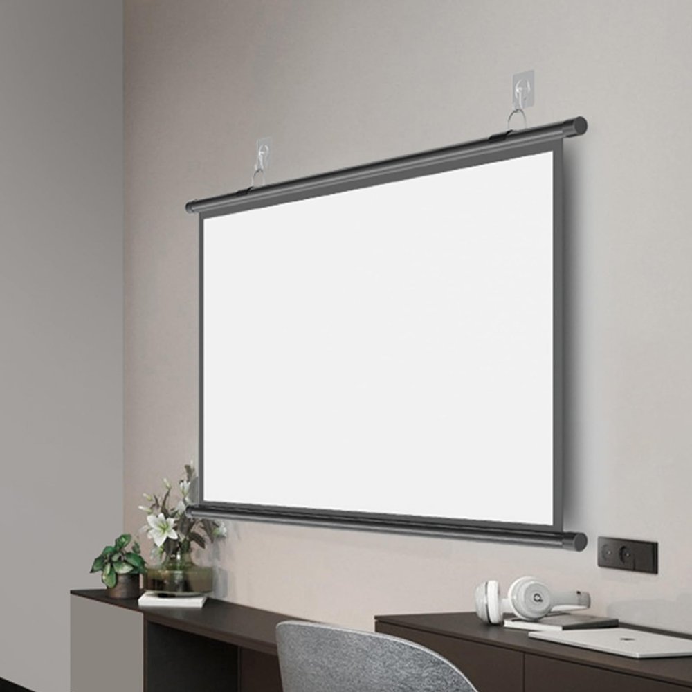 Projector Screen Manual Pull Down, Retractable Video Screen for Home Theater Office, Anti-Crease Home Theater Office Wall Mounted Ceiling Pull Down Projection 1.2 Gain Matte White(60")