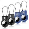 AirTag Keychain Holder with Wire Cable - Airtag Case with Secure Lock Compatible with Apple AirTag 4 Pack - Durable Anti-Lost Protective Air Tag Keychain Accessory for Key, Luggage, Pet  Black/Blue view 1