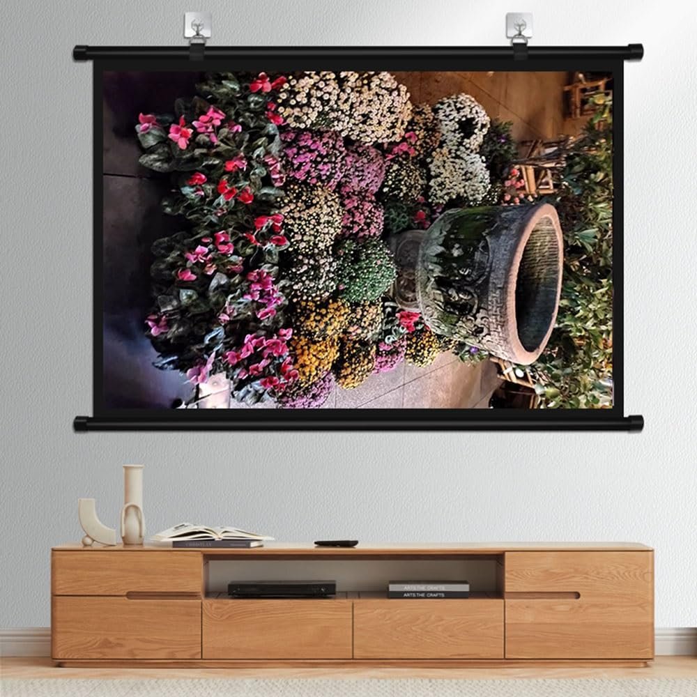 JKSTDPV 30" 40" 50" 60" 72" Manual Pull Down Projection Screen Outdoor Projector Screens for Backyard Portable Roll Up Movie Screen Office Little Screen(30inch 4:3)