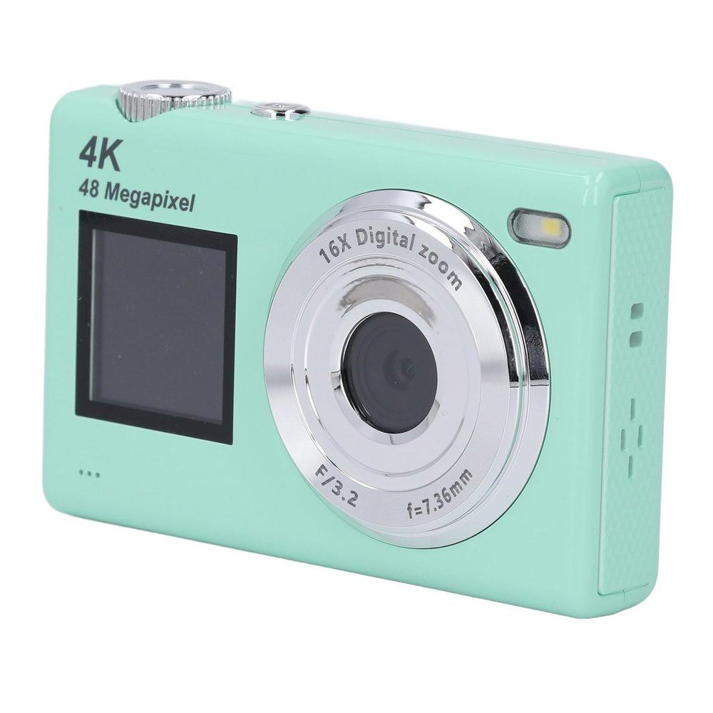 Digital Cameras, 48MP 4K 16X Digital Zoom Autofocus Compact Camera, Anti Shake, Point and Shoot Portable Video Cameras for Students, Kids, Teenagers, Dual Screen Design (Green)