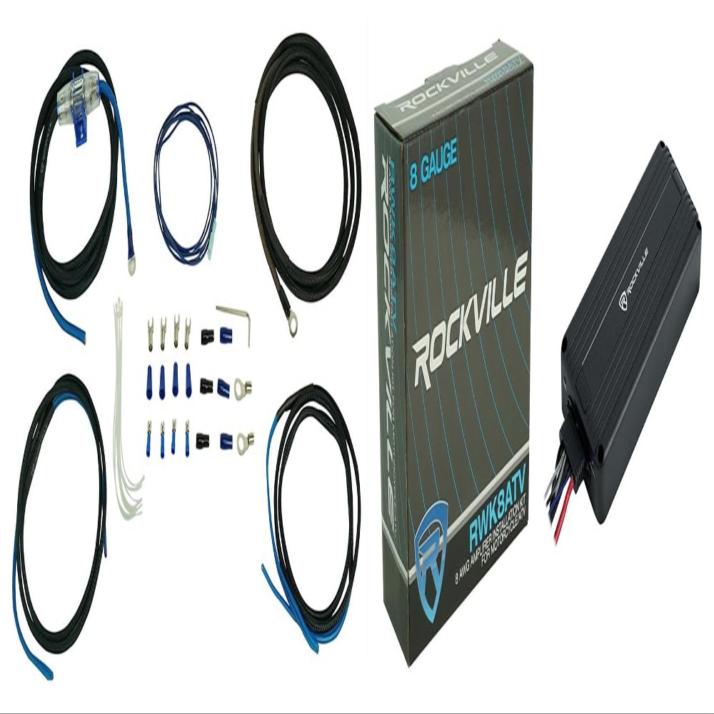 Rockville Bundle: Rockville ATV220 2 Channel UTV/Motorcycle Bluetooth Amplifier IP65 Micro Amp Bundle with Rockville RWK8ATV OFC Copper 8 AWG Gauge Amp Installation Wire Kit (2 Items)