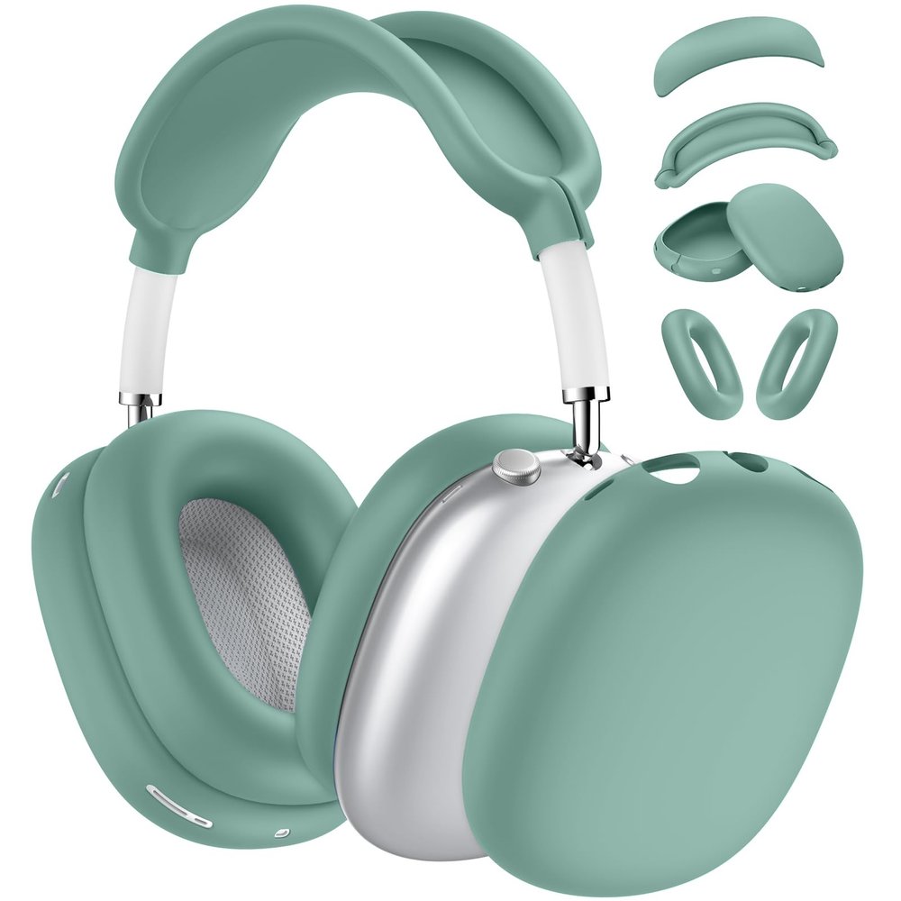 [4 in 1] Silicone Case Cover for AirPods Max USB-C (2024), Anti-Scratch Sweat-Proof Ear Pad Case Cover/Ear Cups Cover/Headband Cover Accessories Silicone Protector for AirPods Max (Pine Green)