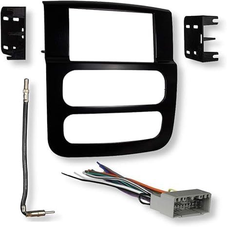 Car Stereo Kit for 2002-2005 Dodge Ram 1500/2500/3500, Double Din, Wire Harness, Antenna Adapter for Non Factory Amplified System