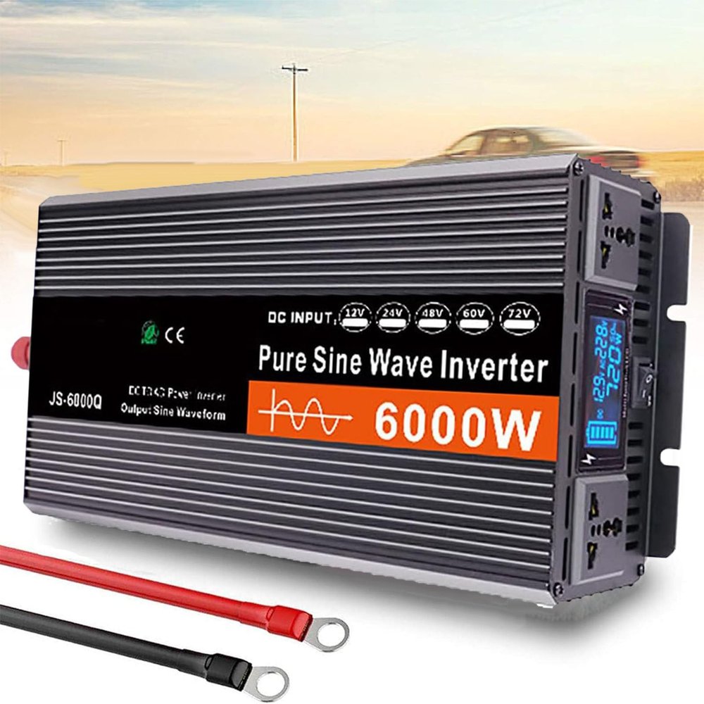 Dfdieratve 6000W Pure Sine Wave Power Inverter DC 12V/24V/48V/60V to AC 110V 220V Converter with 2 AC Outlets, Car Inverter with LCD Display and Remote Control for Truck RV Home,60V