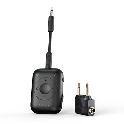MEE audio Connect Air Pro Bluetooth Wireless Audio Transmitter & Receiver for AirPods or Bluetooth Headphones, 2-in-1 Adapter with Detachable Cable 3.5mm Aux Audio Jack for Airplanes, Auto, Gym, Black