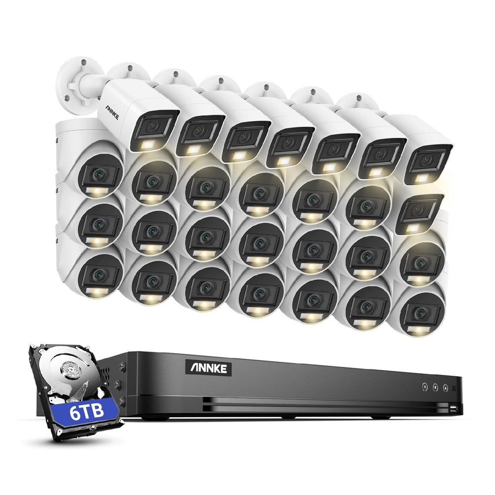 ANNKE 1080P Security Camera System, 32CH 3K Lite 5-in-1 DVR, 20x 2MP Outdoor Wired Turret Cameras & 8X 2MP Bullet Cams with Smart Color Night Vision, Built-in Mic, AI Motion Detection, 6TB Hard Drive