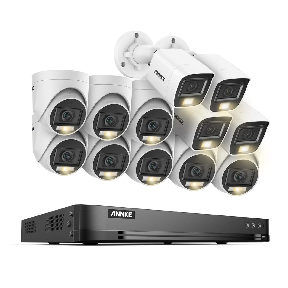 ANNKE 1080P Security Camera System, 32CH 3K Lite 5-in-1 DVR, 8X 2MP Outdoor Wired Turret Cameras & 4X 2MP Bullet Cams with Smart Color Night Vision, Built-in Mic, AI Motion Detection, NO Hard Drive