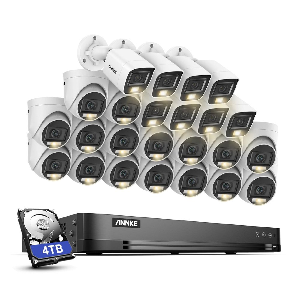 ANNKE 1080P Security Camera System, 32CH 3K Lite 5-in-1 DVR, 16x 2MP Outdoor Wired Turret Cameras & 8X 2MP Bullet Cams with Smart Color Night Vision, Built-in Mic, AI Motion Detection, 4TB Hard Drive