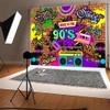 10X10ft 90s Photography Backdrop Hip Hop Back to The 90S Graffiti Brick Wall Retro Backdrop Neon Rewind 1990s Dance Adults Birthday Kids Party Banner Photo Music Photo Booth Props Background view 3