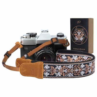Padwa Lifestyle Camera Strap - 1.5" Crazy Horse Cowhide Head Cotton Strap,Vintage Embroidery Camera Straps for Photographers and All Cameras,Cute Adjustable Shoulder Neck Strap for Adults & Kids