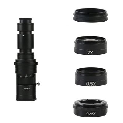 JOEBO Microscope Kit 200X 500X Adjustable Zoom Lens, 0.35X/0.5X/1X/2X Industrial Camera Microscope Lens Adapters(Blue)
