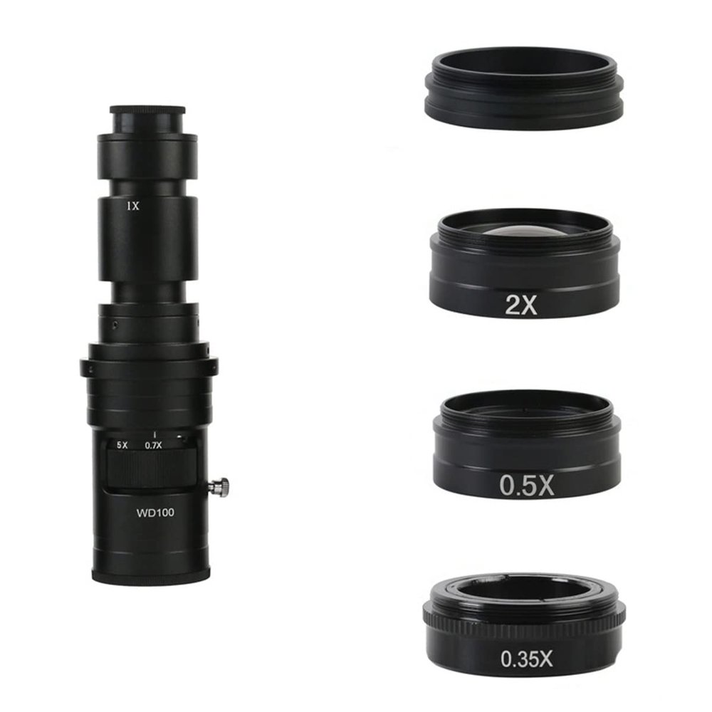 JOEBO Microscope Kit 200X 500X Adjustable Zoom Lens, 0.35X/0.5X/1X/2X Industrial Camera Microscope Lens Adapters(Blue)