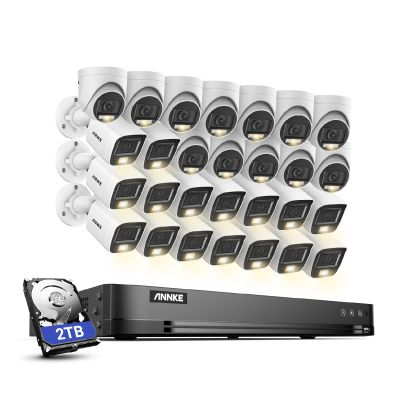 ANNKE 1080P Security Camera System, 32CH 3K Lite 5-IN-1 DVR, 12x 2MP Outdoor Wired Turret Cameras & 16x 2MP Bullet Cams with Smart Color Night Vision, Built-in Mic, AI Motion Detection, 2TB Hard Drive