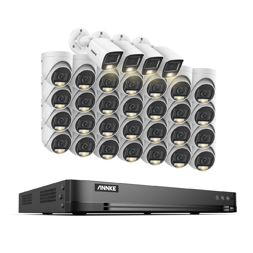 ANNKE 1080P Security Camera System, 32CH 3K Lite 5-in-1 DVR, 28x 2MP Outdoor Wired Turret Cameras & 4X 2MP Bullet Cams with Smart Color Night Vision, Built-in Mic, AI Motion Detection, NO Hard Drive