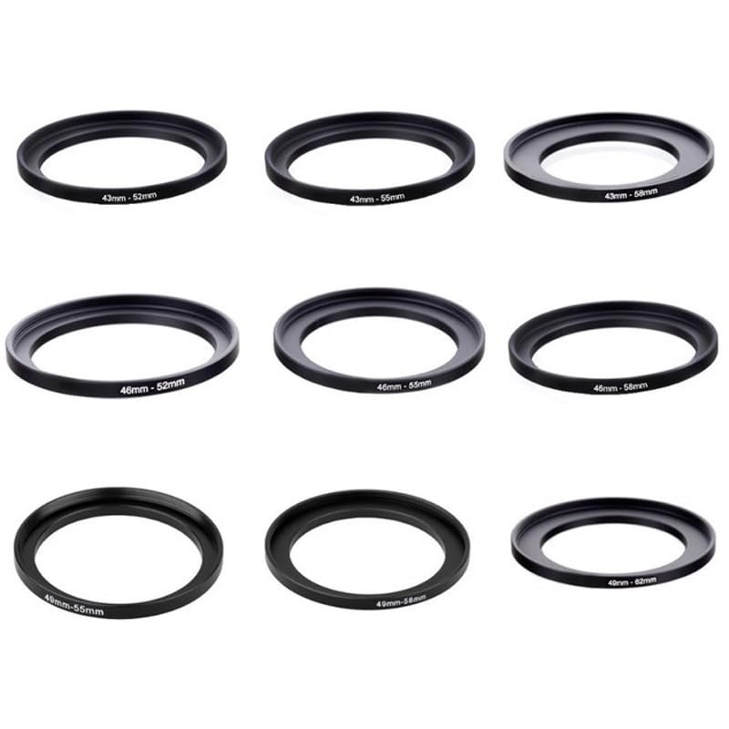 10pcs 37-46 43-52 43-55 43-58 46-52 46-55 46-58 49-55 49-58 49-62mm Metal Step Up Rings Lens Adapter Filter Set(10pcs 46-58mm)