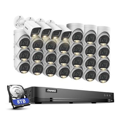 ANNKE 1080P Security Camera System, 32CH 3K Lite 5-in-1 DVR, 24x 2MP Outdoor Wired Turret Cameras & 4X 2MP Bullet Cams with Smart Color Night Vision, Built-in Mic, AI Motion Detection, 8TB Hard Drive
