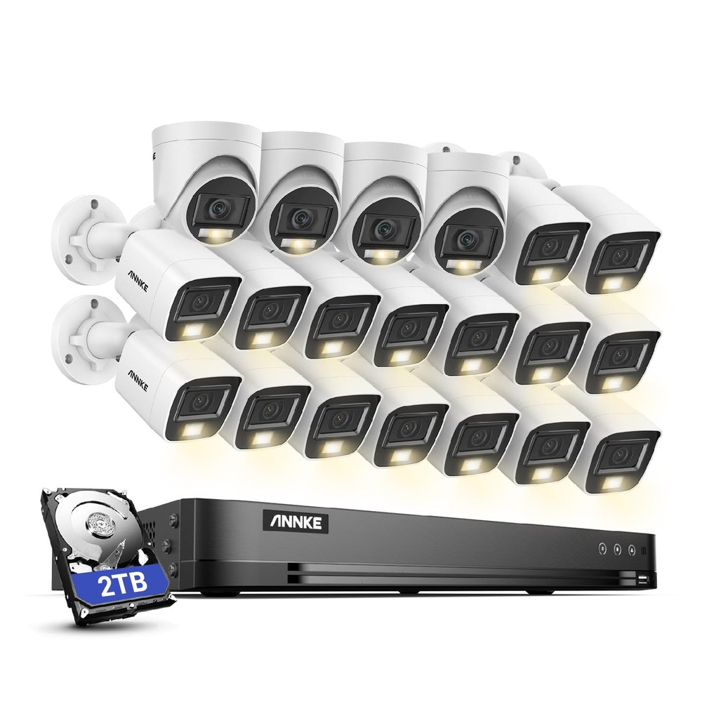 ANNKE 1080P Security Camera System, 32CH 3K Lite 5-in-1 DVR, 4X 2MP Outdoor Wired Turret Cameras & 16x 2MP Bullet Cams with Smart Color Night Vision, Built-in Mic, AI Motion Detection, 2TB Hard Drive