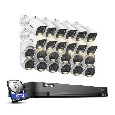 ANNKE 1080P Security Camera System, 32CH 3K Lite 5-IN-1 DVR, 12x 2MP Outdoor Wired Turret Cameras & 12x 2MP Bullet Cams with Smart Color Night Vision, Built-in Mic, AI Motion Detection, 8TB Hard Drive