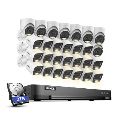 ANNKE 1080P Security Camera System, 32CH 3K Lite 5-in-1 DVR, 8X 2MP Outdoor Wired Turret Cameras & 20x 2MP Bullet Cams with Smart Color Night Vision, Built-in Mic, AI Motion Detection, 2TB Hard Drive