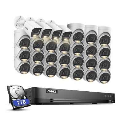 ANNKE 1080P Security Camera System, 32CH 3K Lite 5-in-1 DVR, 24x 2MP Outdoor Wired Turret Cameras & 4X 2MP Bullet Cams with Smart Color Night Vision, Built-in Mic, AI Motion Detection, 2TB Hard Drive