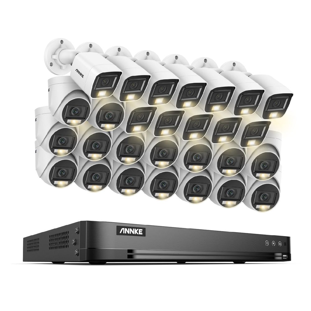 ANNKE 1080P Security Camera System, 32CH 3K Lite 5-in-1 DVR, 16x 2MP Outdoor Wired Turret Cameras & 12x 2MP Bullet Cams with Smart Color Night Vision, Built-in Mic, AI Motion Detection, NO Hard Drive