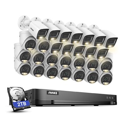ANNKE 1080P Security Camera System, 32CH 3K Lite 5-IN-1 DVR, 16x 2MP Outdoor Wired Turret Cameras & 12x 2MP Bullet Cams with Smart Color Night Vision, Built-in Mic, AI Motion Detection, 2TB Hard Drive