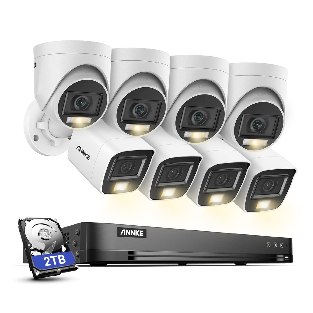 ANNKE 1080P Security Camera System, 32CH 3K Lite 5-in-1 DVR, 4X 2MP Outdoor Wired Turret Cameras & 4X 2MP Bullet Cams with Smart Color Night Vision, Built-in Mic, AI Motion Detection, 2TB Hard Drive