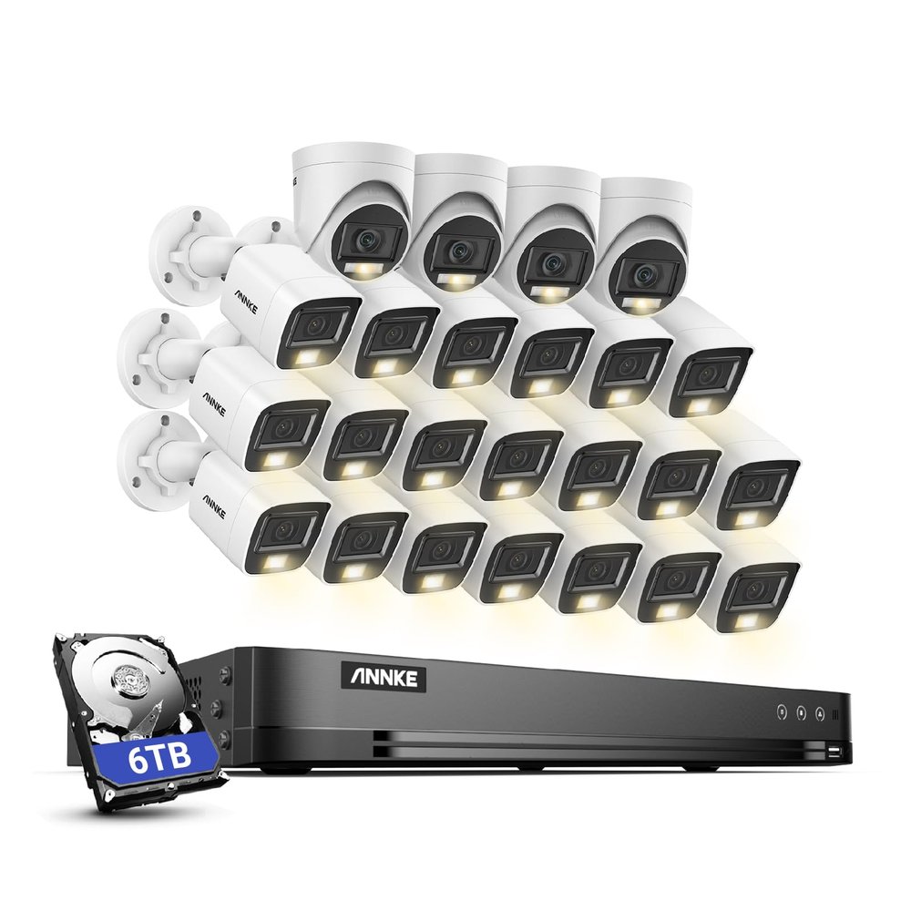 ANNKE 1080P Security Camera System, 32CH 3K Lite 5-in-1 DVR, 4X 2MP Outdoor Wired Turret Cameras & 20x 2MP Bullet Cams with Smart Color Night Vision, Built-in Mic, AI Motion Detection, 6TB Hard Drive