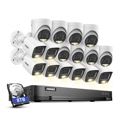 ANNKE 1080P Security Camera System, 32CH 3K Lite 5-in-1 DVR, 8X 2MP Outdoor Wired Turret Cameras & 8X 2MP Bullet Cams with Smart Color Night Vision, Built-in Mic, AI Motion Detection, 8TB Hard Drive
