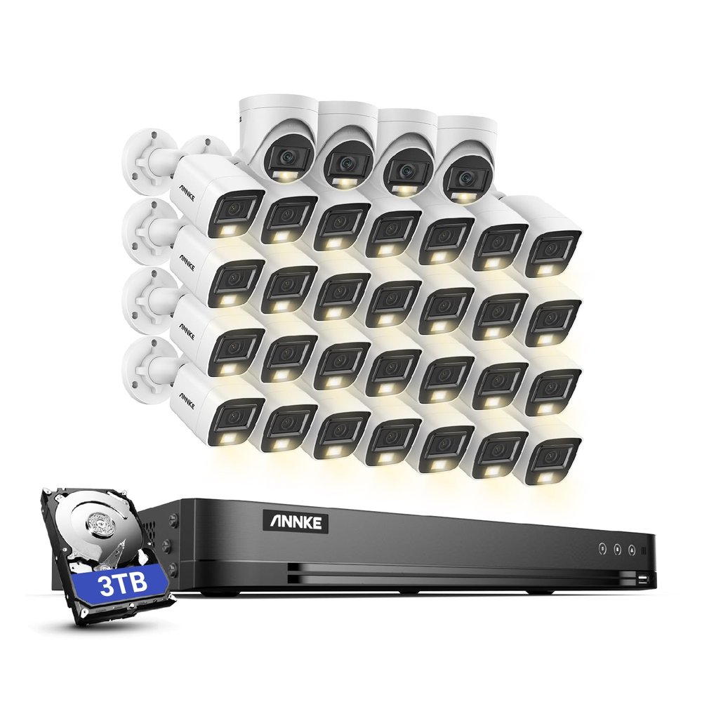 ANNKE 1080P Security Camera System, 32CH 3K Lite 5-in-1 DVR, 4X 2MP Outdoor Wired Turret Cameras & 28x 2MP Bullet Cams with Smart Color Night Vision, Built-in Mic, AI Motion Detection, 3TB Hard Drive
