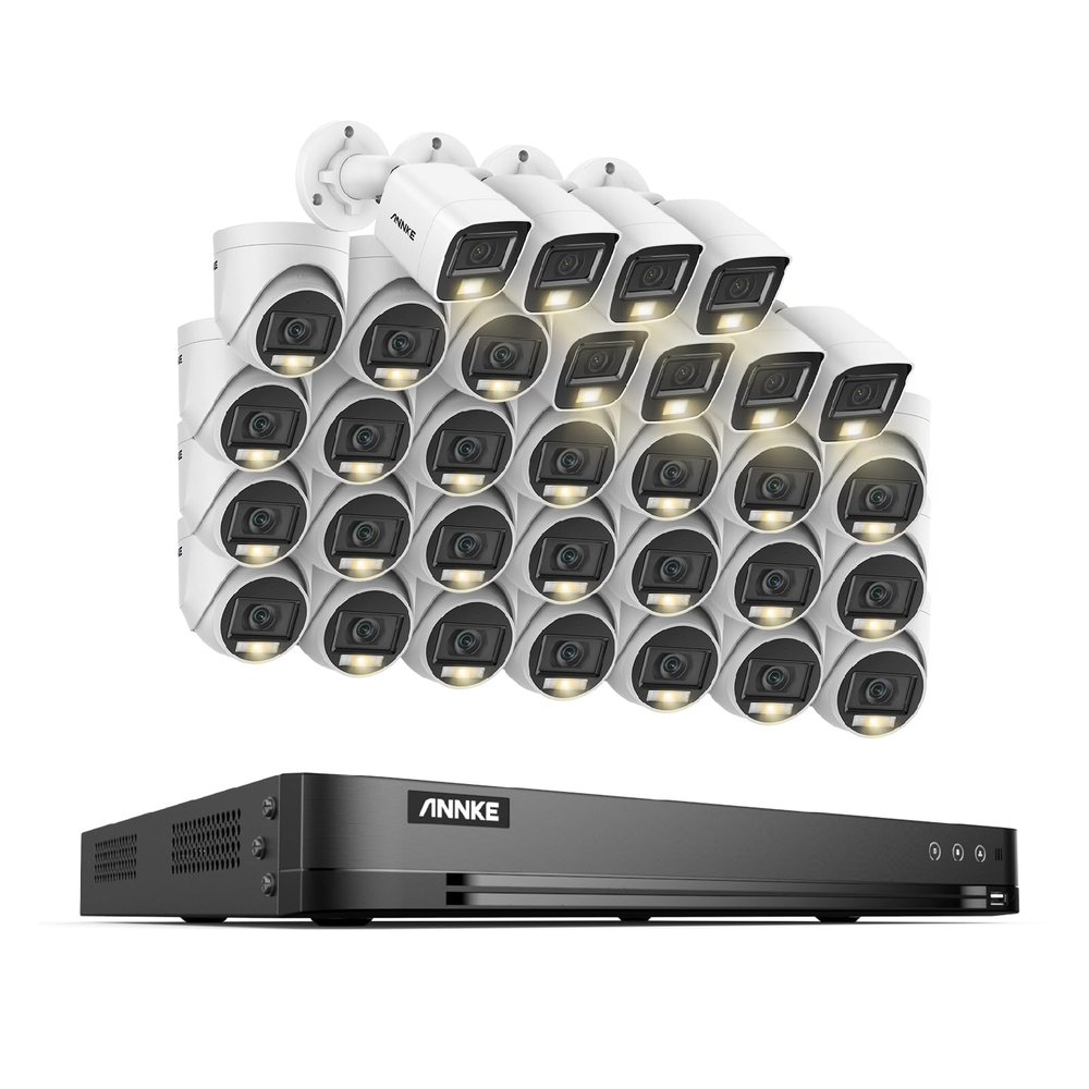 ANNKE 1080P Security Camera System, 32CH 3K Lite 5-in-1 DVR, 24x 2MP Outdoor Wired Turret Cameras & 8X 2MP Bullet Cams with Smart Color Night Vision, Built-in Mic, AI Motion Detection, NO Hard Drive