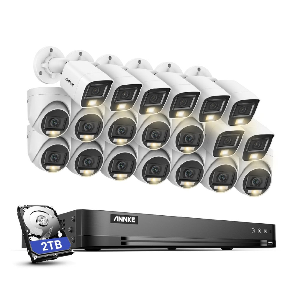 ANNKE 1080P Security Camera System, 32CH 3K Lite 5-in-1 DVR, 12x 2MP Outdoor Wired Turret Cameras & 8X 2MP Bullet Cams with Smart Color Night Vision, Built-in Mic, AI Motion Detection, 2TB Hard Drive