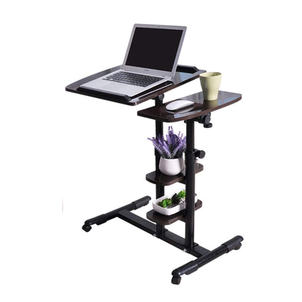 EAGLCQA LQ Side End Table Fallingportable End Side Table Overall Double Rod Support Bold Steel Pipe Bracket Sit-Stand Laptop Stand Adjustable Height Wood+ Steel Coffee Table (Color : #4) (#3)