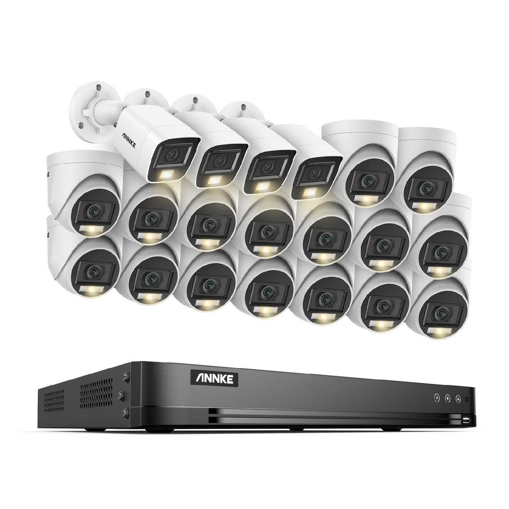 ANNKE 1080P Security Camera System, 32CH 3K Lite 5-in-1 DVR, 16x 2MP Outdoor Wired Turret Cameras & 4X 2MP Bullet Cams with Smart Color Night Vision, Built-in Mic, AI Motion Detection, NO Hard Drive